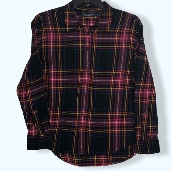 Calvin Klein Jeans Plaid Button-Down Top Sz Lg - Picture 1 of 5